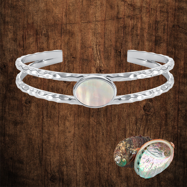 Silver Ormer Shell Jersey Ormer Shell Hammered Silver Bangle - ORM15 - Jersey Inspired